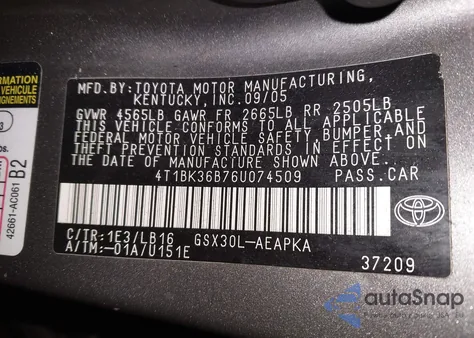 2006 Toyota Avalon Limited z USA, uszkodzony, nr VIN 4T1BK36B76U074509